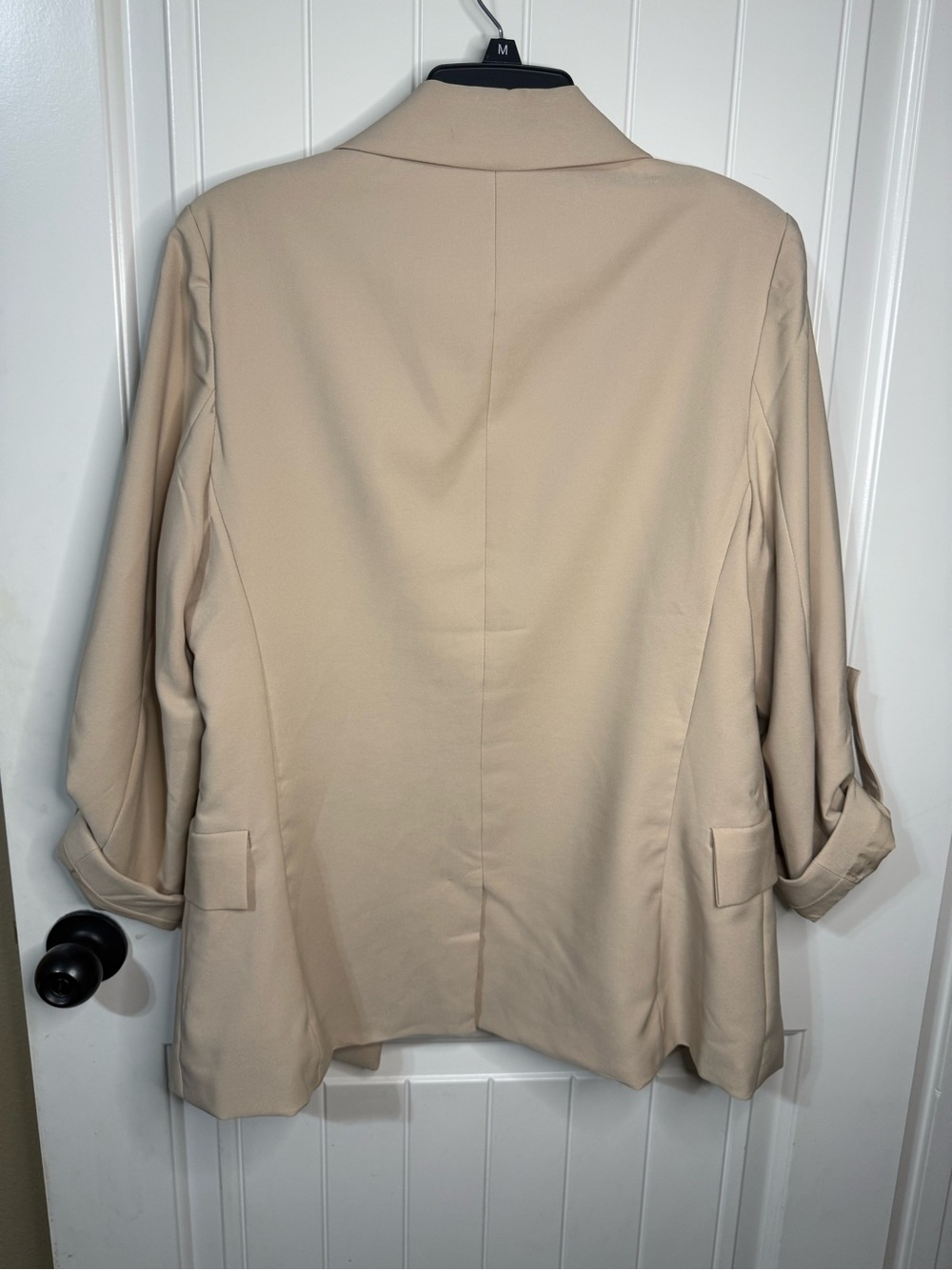 Love Tree Beige Open-Front Roll-Sleeve Blazer - Picture 4 of 8